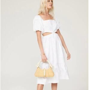 Louna White Prairie Midi Dress LARGE Cottage Cotton Cutout Vacation Party $355
